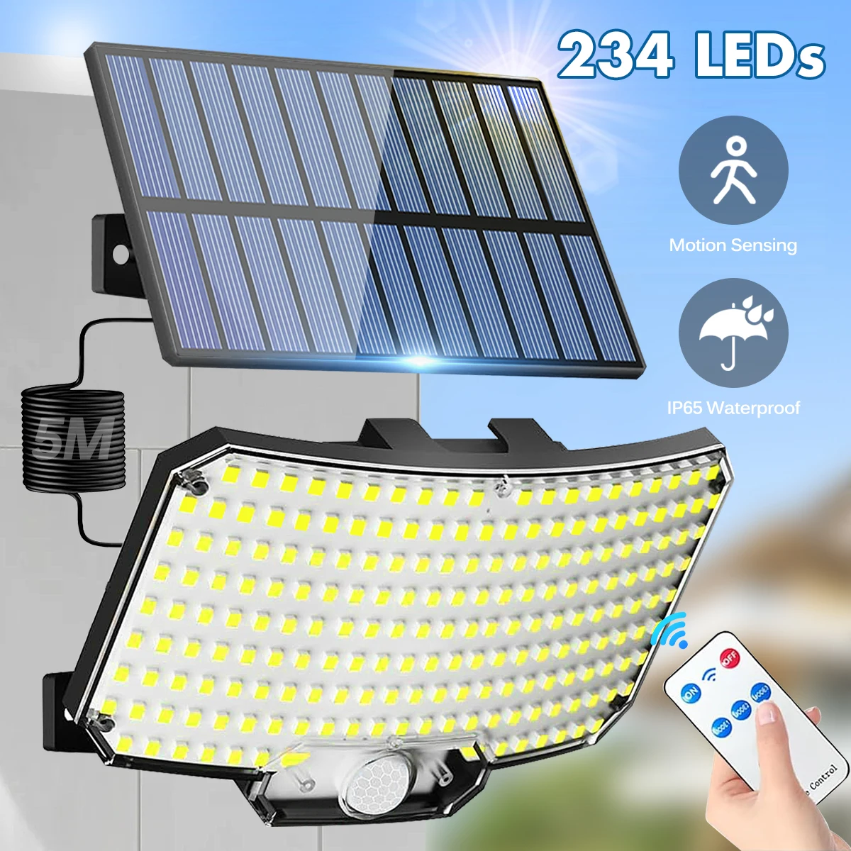 Solar Lights Outdoor 234LED 3 Modes Motion Sensor Flood Lights with Remote IP65 Waterproof Security Solar Lights for Outside - AliExpress 39