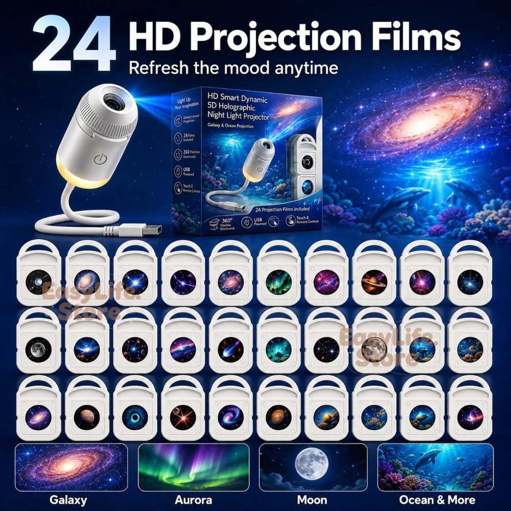 HD Smart Dynamic 5D Holographic Night Light Projector, 2-in-1 Galaxy Star and Ocean Projector with 24 Films for Bedroom Decor - AliExpress
