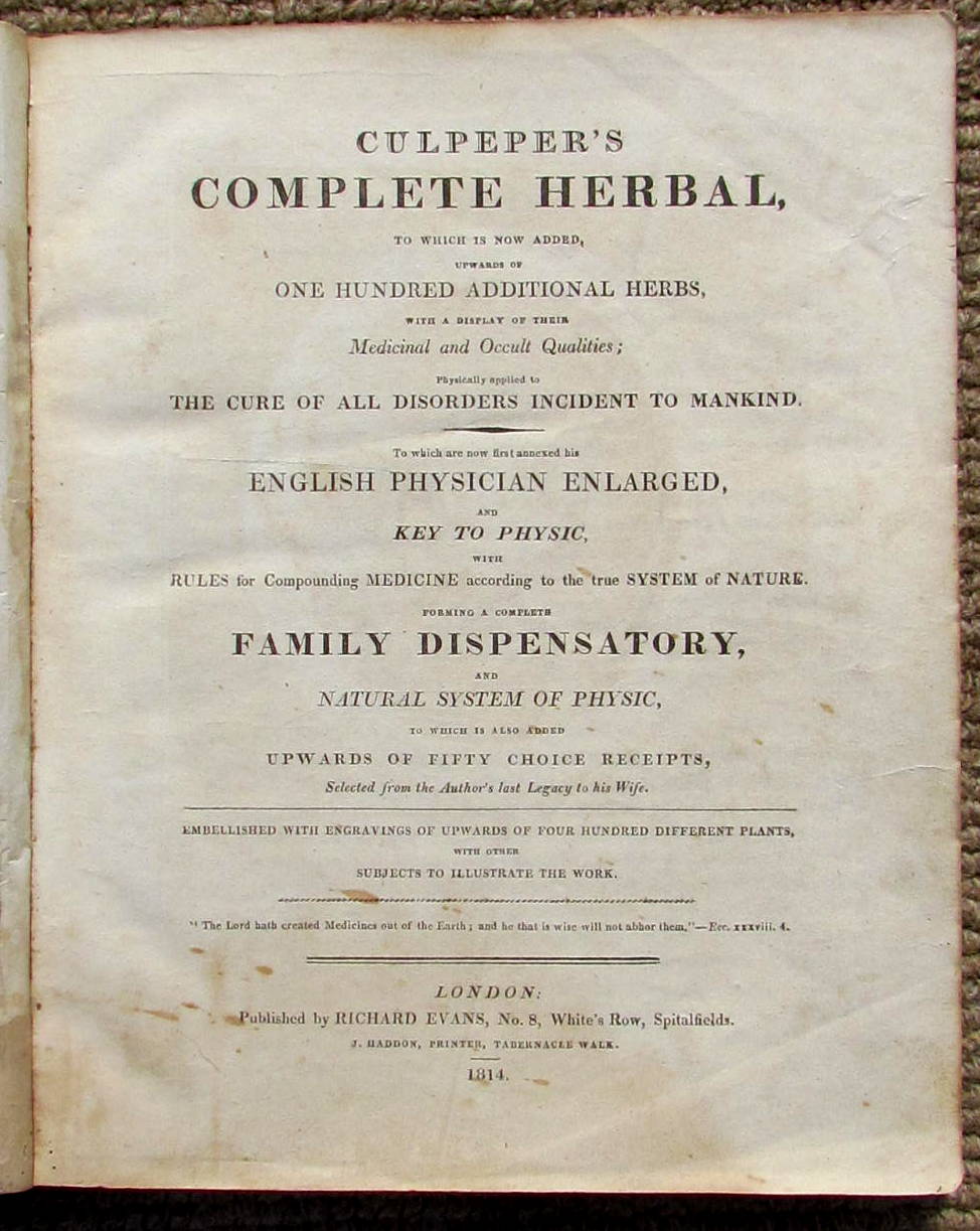 CULPEPER'S COMPLETE HERBAL 1814